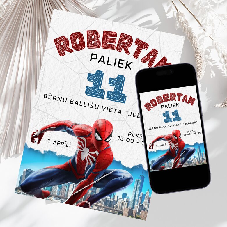 Zirnekļcilvēka dzimšanas dienas ballītes digitāls ielūgums bērniem